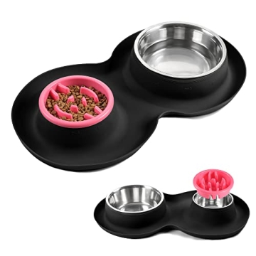 Yacee 100% Waterproof BPA Free Pet Dog Bowls2 Stainless Steel（53oz+27oz） with 1.35“ Raised Edg...