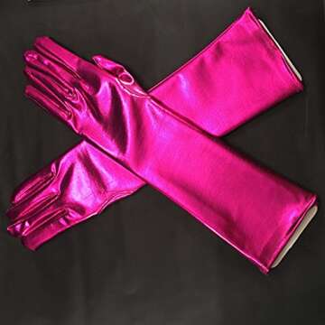 DreamHigh Women's 17" Long Satin Cosplay Finger Gloves Fuchsia