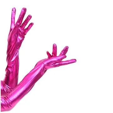 DreamHigh Women's 17" Long Satin Cosplay Finger Gloves Fuchsia