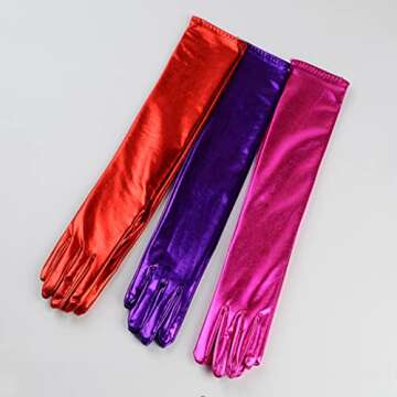 DreamHigh Women's 17" Long Satin Cosplay Finger Gloves Fuchsia