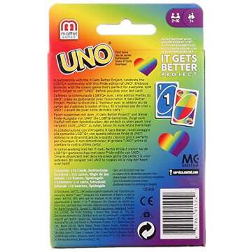 Mattel Games UNO Play with Pride Card Game with 112 Cards and Instructions, Great for Ages 7 Years Old & Up