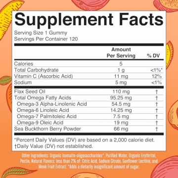 Vegan Omega 3-6-7-9 Gummies Peach-Mango-Apricot Flavor 120ct