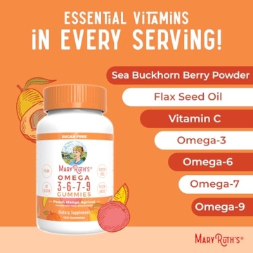 Vegan Omega 3-6-7-9 Gummies Peach-Mango-Apricot Flavor 120ct