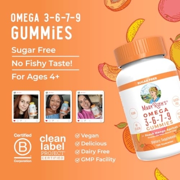 Vegan Omega 3-6-7-9 Gummies Peach-Mango-Apricot Flavor 120ct