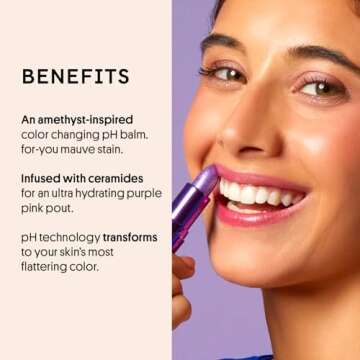 Winky Lux Glimmer Balm, pH Lip Balm, Color Changing Lipstick and Tinted Lip Balm, Vegan & Cruelty Free Lip Balm, Hydrate & Plump, Sheer Purple Pink Lipstick, Amethyst