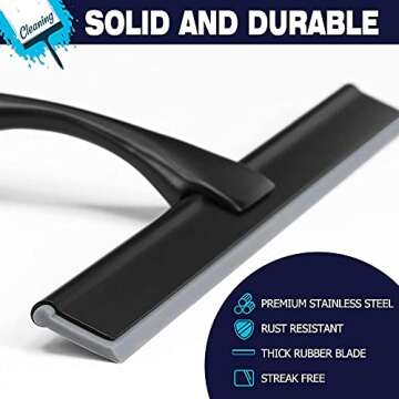 NETANY Shower Squeegee, 14-Inch Matte Black Squeegee, All-Purpose Stainless Steel Squeegee for Bathroom, Shower Doors, Mirrors, Tiles and Car Windows - 100% Streak Free