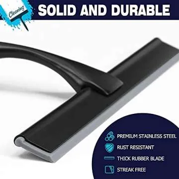 NETANY Shower Squeegee, 14-Inch Matte Black Squeegee, All-Purpose Stainless Steel Squeegee for Bathroom, Shower Doors, Mirrors, Tiles and Car Windows - 100% Streak Free