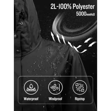 SaphiRose Womens Long Hooded Rain Jacket Waterproof Lightweight Raincoat Windbreaker Black Medium