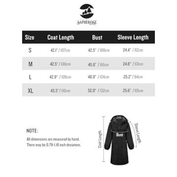 SaphiRose Womens Long Hooded Rain Jacket Waterproof Lightweight Raincoat Windbreaker Black Medium