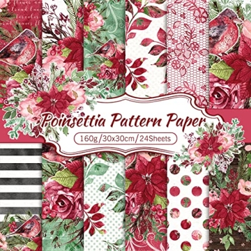 Whaline Christmas Scrapbook Paper Watercolor Poinsettia Pattern Paper 24 Pack Double-Sided Xmas Flor...