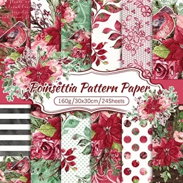 Whaline Christmas Scrapbook Paper Watercolor Poinsettia Pattern Paper 24 Pack Double-Sided Xmas Flor...