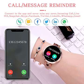 Women Smart Watch for Android iOS Phone Fitness Tracker Heart Rate Monitor Waterproof Activity Tracker Pedometer Step Calories Counter Sleep Tracker Exercise Sport Luxury Fashion Lady Smartwatch