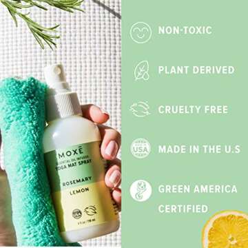 MOXE Yoga Mat Cleaner, Green America Certified, Rosemary and Lemon Essential Oils, Safe for All Mats and Exercise Equipment, 4 Oz (1 Pack)