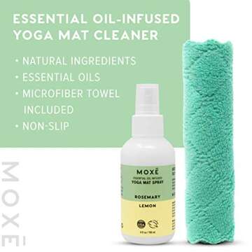 MOXE Yoga Mat Cleaner, Green America Certified, Rosemary and Lemon Essential Oils, Safe for All Mats and Exercise Equipment, 4 Oz (1 Pack)