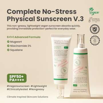 AXIS-Y Complete No-Stress Physical Sunscreen V3 - SPF 50 Mineral Sunscreen with 2% Niacinamide, Zinc...
