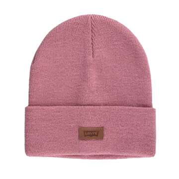 Levi's Classic Warm Winter Knit Beanie Cap Fleece Lined for Men and Women Beanie Hat, Pink Solid, One Size