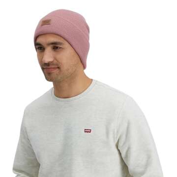 Levi's Classic Warm Winter Knit Beanie Cap Fleece Lined for Men and Women Beanie Hat, Pink Solid, One Size