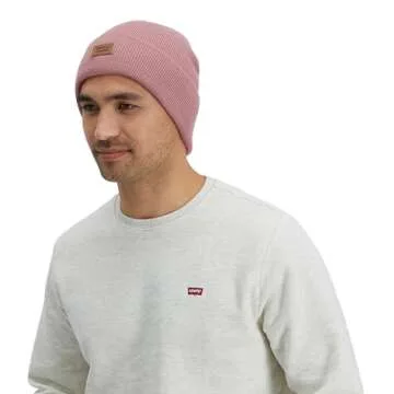 Levi's Classic Warm Winter Knit Beanie Cap Fleece Lined for Men and Women Beanie Hat, Pink Solid, One Size