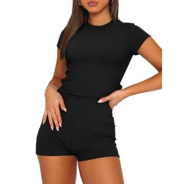 Stylish SAMPEEL Women's 2 Piece Summer Outfit Set in Black