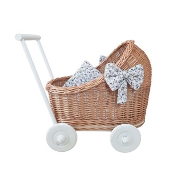 Wiklibox Natural Rattan Doll Stroller - Hand Made in Europe - Fits 17" Dolls & Plush Toys - Wicker D...