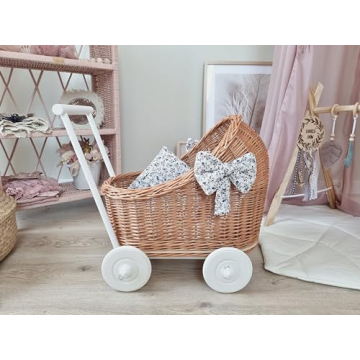Wiklibox Natural Rattan Doll Stroller for 17'' Dolls