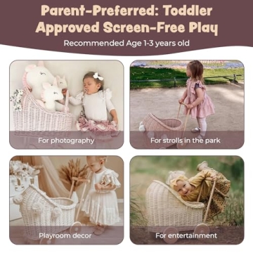 Wiklibox Natural Rattan Doll Stroller for 17'' Dolls