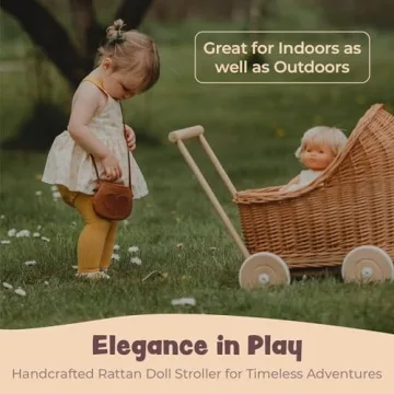Wiklibox Natural Rattan Doll Stroller for 17'' Dolls