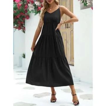 Febriajuce Summer Maxi Dress with Pockets for Women