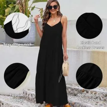 Febriajuce Summer Maxi Dress with Pockets for Women