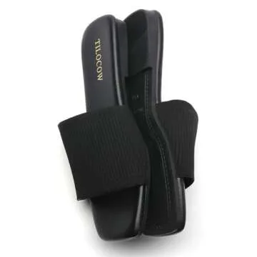 Tilocow Knitted Flat Sandals For women Square Open Toe Slide Sandals Casual Summer Shoes