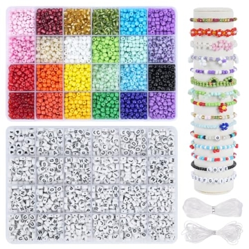 DICOBD 5040pcs Glass Seed Beads with Letter Beads A-Z for Crafting Jewelry, Bracelets, and Necklaces