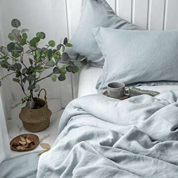 King Linens 100% French Linen Pillow Shams Basic Style - Pack of 2 - Washed Solid Color Natural Flax Soft Breathable - Dusty Blue, 20'' x 36''