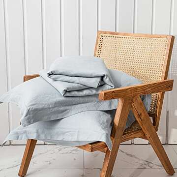 King Linens 100% French Linen Pillow Shams Basic Style - Pack of 2 - Washed Solid Color Natural Flax Soft Breathable - Dusty Blue, 20'' x 36''