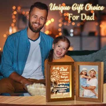 Christmas Gifts for Dad Who Wants Nothing from Daughter Son Kids Best Dad Gifts - Engraved Night Light with Dad Picture Frame 5x7, Father in Law Christmas Gifts & Step Dad Bonus Dad New Dad Gifts