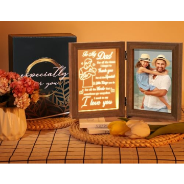 Christmas Gifts for Dad Who Wants Nothing from Daughter Son Kids Best Dad Gifts - Engraved Night Light with Dad Picture Frame 5x7, Father in Law Christmas Gifts & Step Dad Bonus Dad New Dad Gifts