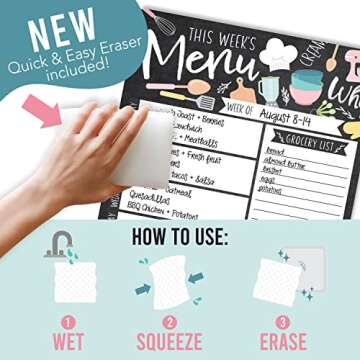 Hadley Designs Doodle Magnetic Weekly Meal Planner Dry Erase Board for Refrigerator-Magnetic Meal Pl...