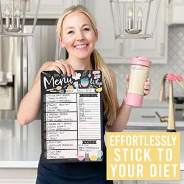 Hadley Designs Doodle Magnetic Weekly Meal Planner Dry Erase Board for Refrigerator-Magnetic Meal Planner, Weekly Dinner Menu Board for Kitchen Conversion Chart Magnet, Grocery List