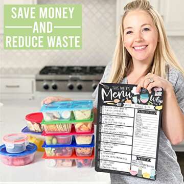 Hadley Designs Doodle Magnetic Weekly Meal Planner Dry Erase Board for Refrigerator-Magnetic Meal Planner, Weekly Dinner Menu Board for Kitchen Conversion Chart Magnet, Grocery List