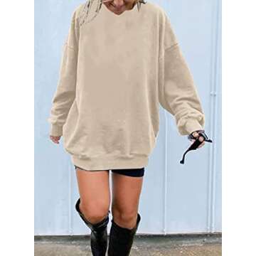 Ebifin Women's Oversized Long Sleeve Sweatshirts Pure Color Round Neck Casual Pullover Shirt Khaki