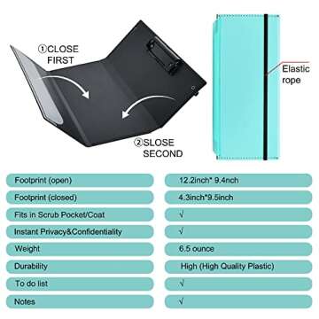 Vuzvuv Nursing Clipboard Foldable, Blue Nurse Pocket Clipboard 3 Layers with Nursing Medical Edition Cheat Sheets, Foldable Nurse Clip Boards Notepad for Students, Nurses, Doctors and Medical Staff