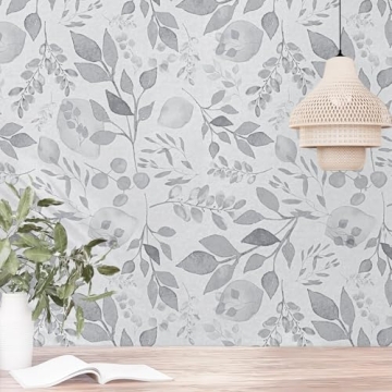 Mecpar Grey Breezy Leaves Wallpaper - Elegant Peel and Stick Contact Paper for Home Decor