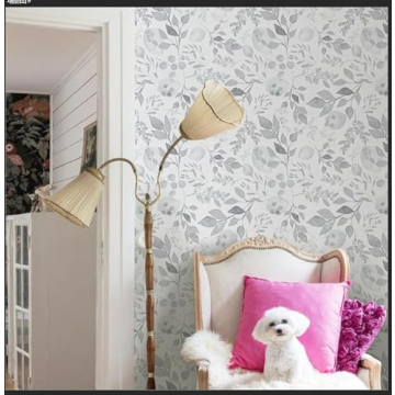 Mecpar Peel and Stick Grey Breezy Leaves Wallpaper