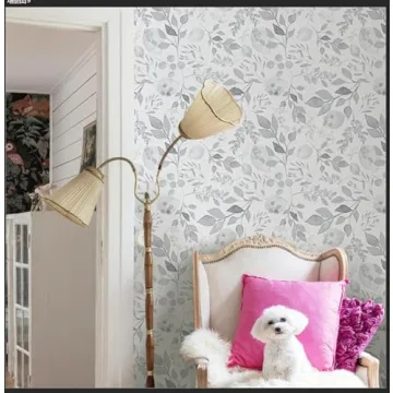 Mecpar Peel and Stick Grey Breezy Leaves Wallpaper