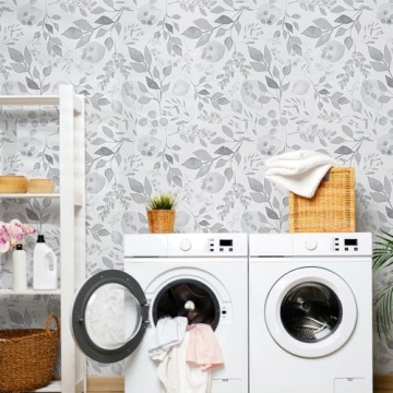 Mecpar Peel and Stick Grey Breezy Leaves Wallpaper