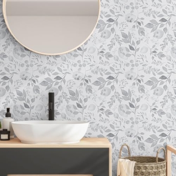 Mecpar Peel and Stick Grey Breezy Leaves Wallpaper