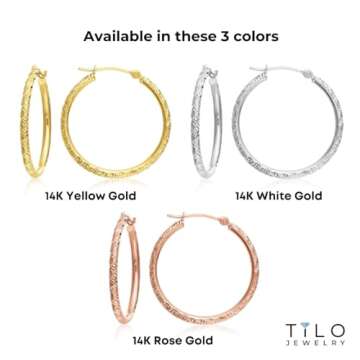 14k Gold Hand Engraved Diamond-cut Round Hoop Earrings -1'' Diameter (yellow-gold)…