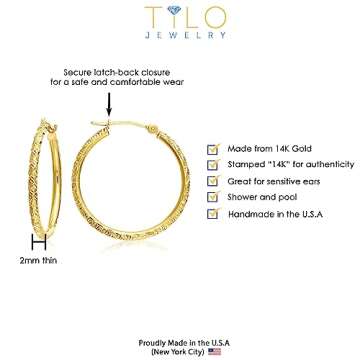 14k Gold Hand Engraved Diamond-cut Round Hoop Earrings -1'' Diameter (yellow-gold)…