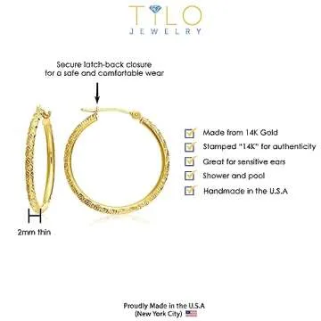 14k Gold Hand Engraved Diamond-cut Round Hoop Earrings -1'' Diameter (yellow-gold)…