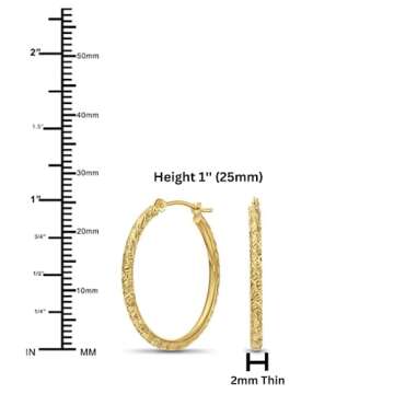 14k Gold Hand Engraved Diamond-cut Round Hoop Earrings -1'' Diameter (yellow-gold)…