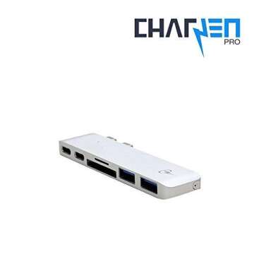 CharJenPro USB C Hub for MacBook Pro 16", 15", 13", 2020, 2019, 2018, MacBook Air 2020, 2019, 2018, 100W Power, TB 3, 2 USB 3.0, microSD, SD Card Reader, USB C Port. USBC Adapter for MacBook 2020.